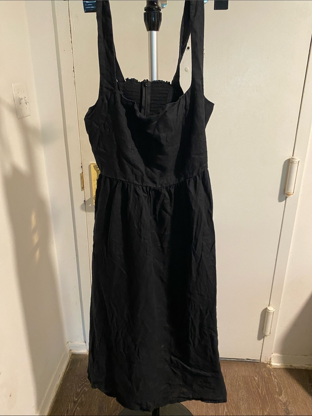 Quince Black Midi Dress with Square Neck and Wide Straps